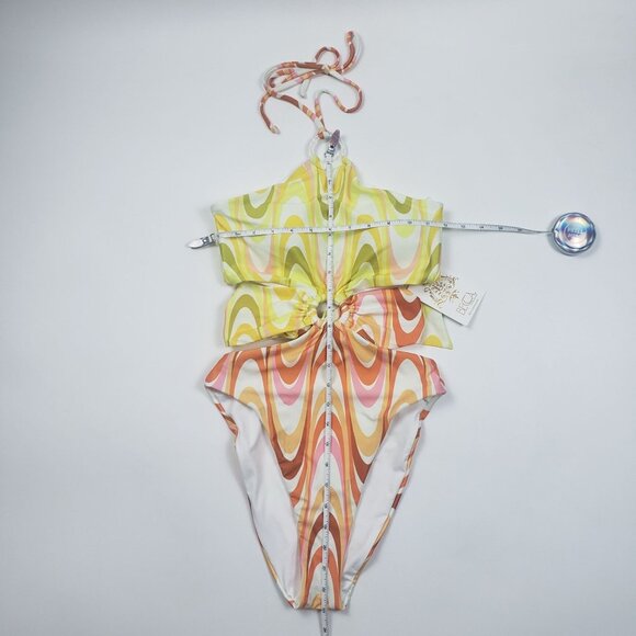 Becca Whirlpool Margot High Neck Halter One Piece Size Small Citrus Retro Print - Picture 4 of 16